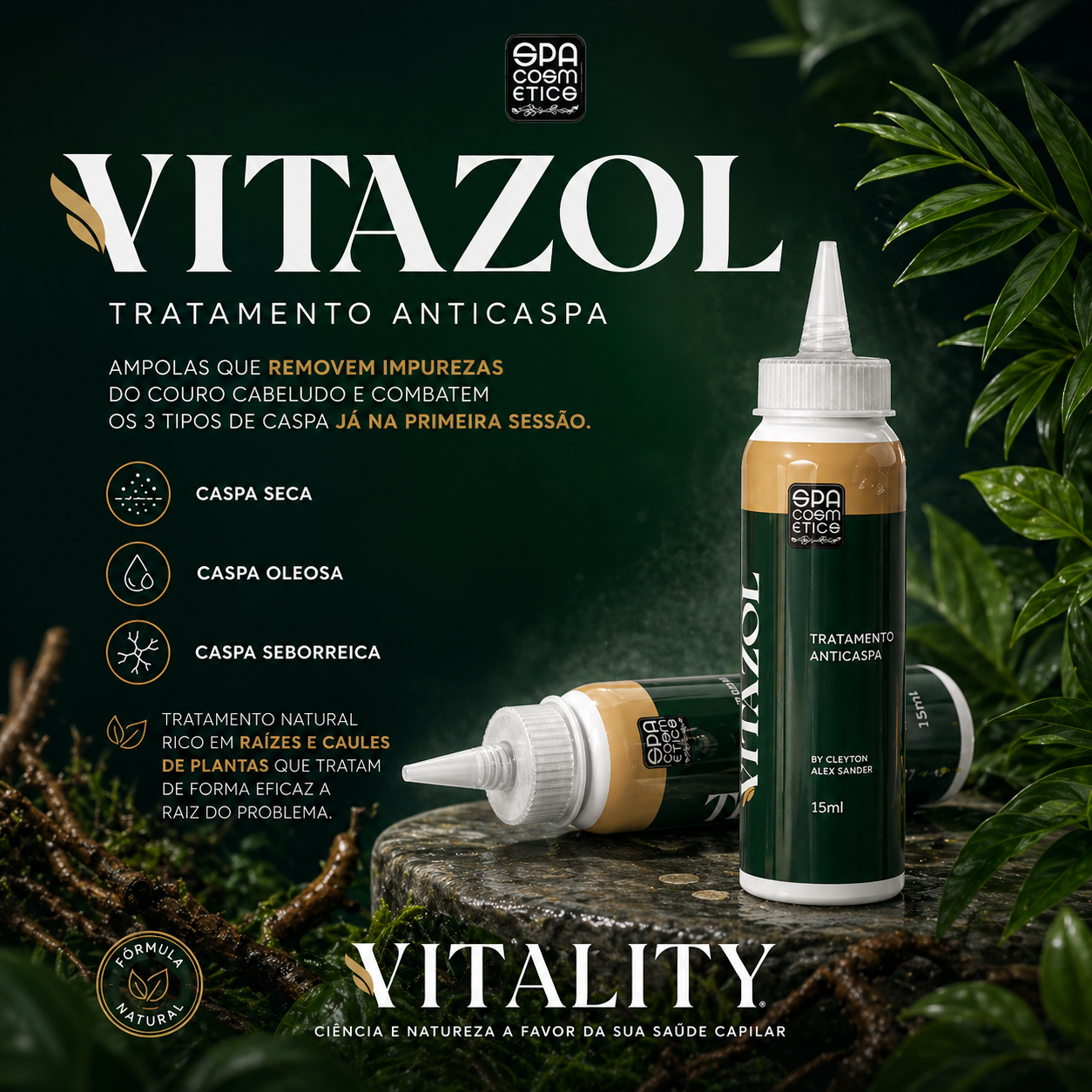 4 unidades VitaZOL Ant Caspa By Cleyton Alex Sander ( 4 unidades) 15 ml cada