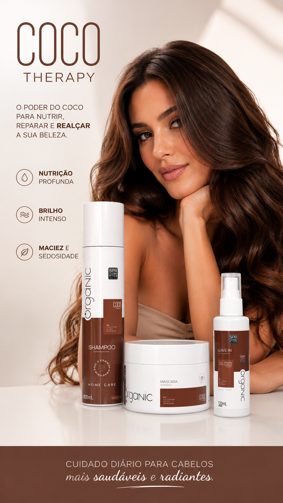 Kit Home Care Coco completo Organic - Shampoo & Máscara & Água de Coco Finalizadora
