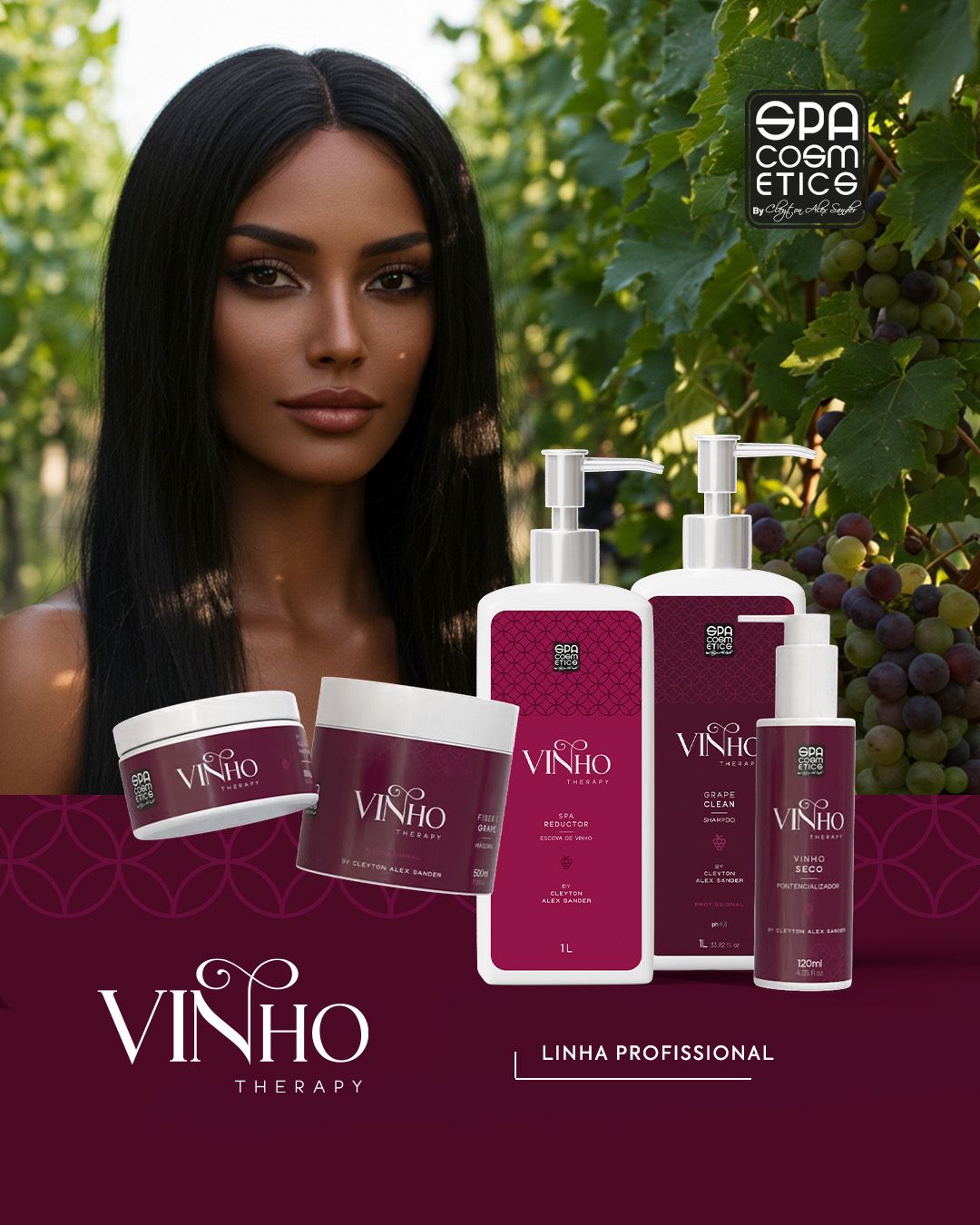 Kit Vinho Therapy Profissional - Shampoo , Máscara , Mousse & Vinho + 1 litro de escova de vinho