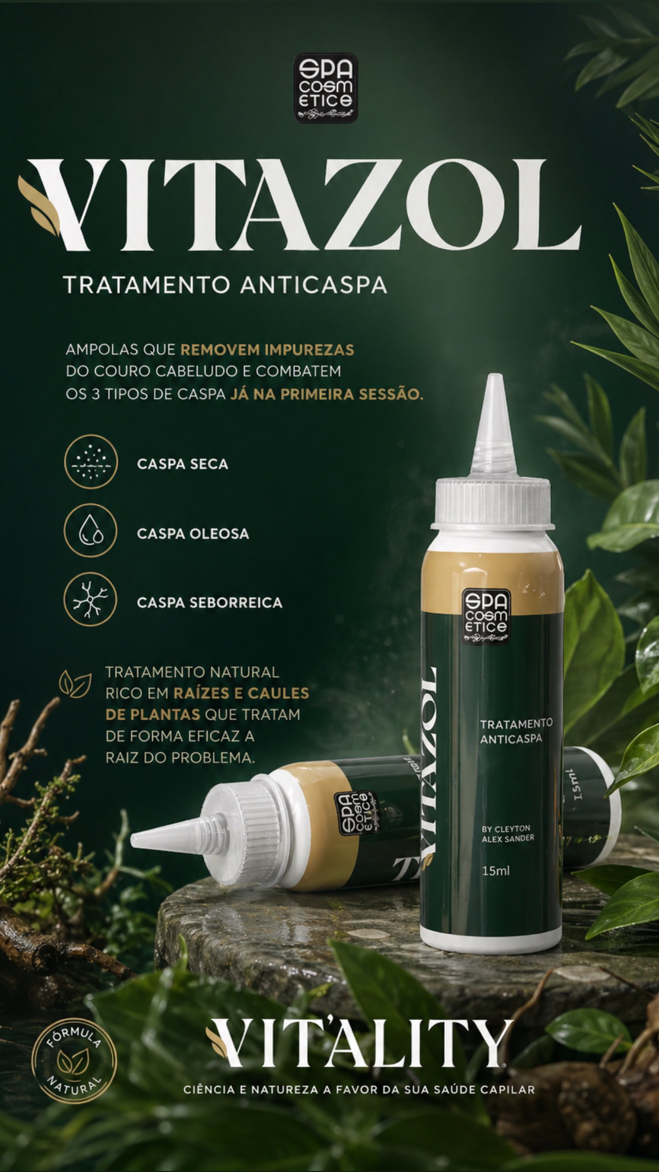 4 unidades VitaZOL Ant Caspa By Cleyton Alex Sander ( 4 unidades) 15 ml cada